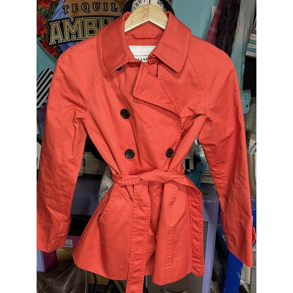 Coach Solid Mid Length‎ Trench Coat with Navy Blue Lining Women's Size XS